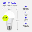 Feit Electric A19 LED Light Bulbs, 60W Equivalent, Non-Dimmable, 800 Lumens, E26 Standard Base, 2700k Soft White, 80 CRI, 10 Year Lifetime, Energy Efficient, 4 Pack, A800/827/10KLED/4