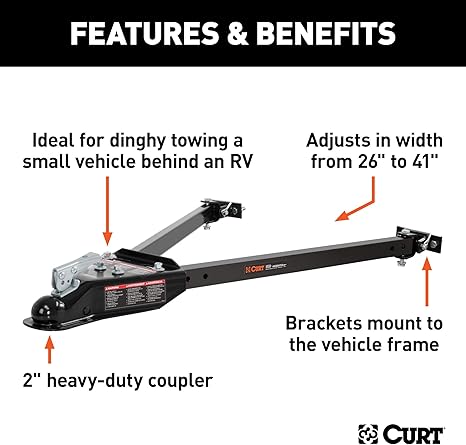 CURT 19745 Universal Car RV Tow Bars for Flat or Dinghy Towing, 5,000 lbs, 2-Inch Coupler
