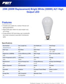 Feit Electric A21 LED Light Bulb, 200W Equivalent, Non-Dimmable, 3050 Lumens, E26 Standard Base, 3000k Bright White, High Output LED Bulb, Damp Rated, 22 Year Lifetime, OM200/830/LED