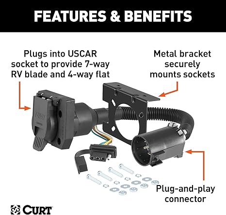 CURT 55774 Dual-Output Vehicle-Side 7-Pin, 4-Pin Connectors, Factory Tow Package and USCAR Socket Required