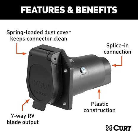 CURT 58150 Vehicle-Side 7-Pin RV Blade Trailer Wiring Harness Connector