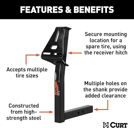 CURT 31006 24-Inch High Trailer Hitch Spare Tire Mount for 2-inch Receiver