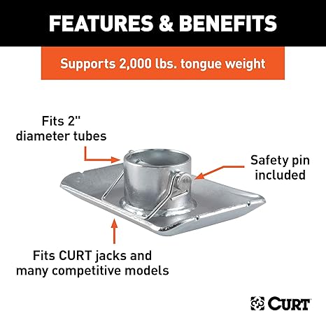 CURT 28272 Trailer Jack Foot, Fits 2-Inch Diameter Tube, Supports 2,000 lbs