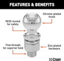 CURT 40037 Chrome Trailer Hitch Ball, 7,500 lbs, 2-Inch Diameter, 1 x 2-1/8-Inch Shank