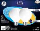 GE LED Light Bulbs, 60 Watt, Soft White, G25 Globe Bulbs, Frosted, Medium Base (2 Pack)