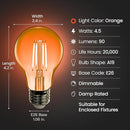 Feit Electric A19/TO/LED Filament 25W Equivalent Dimmable Clear Glass Light Bulb, Orange