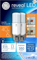 GE Lighting 36455 Reveal LED Bright Stik Light Bulb with Medium Base, 7-Watt, 2-Pack