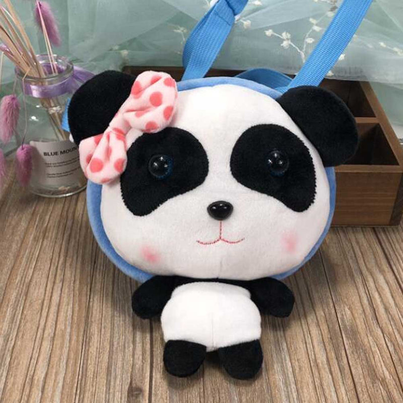 Blue Panda Doll Plush Kids Backpack Cute Crossbody Bag Snack Bag Go Out Decor Small Bag