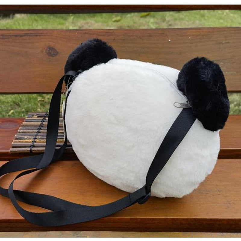 Black White Panda Head Stuffed Toy Children Crossbody Bag Plush Snacks Travel Decor Bag