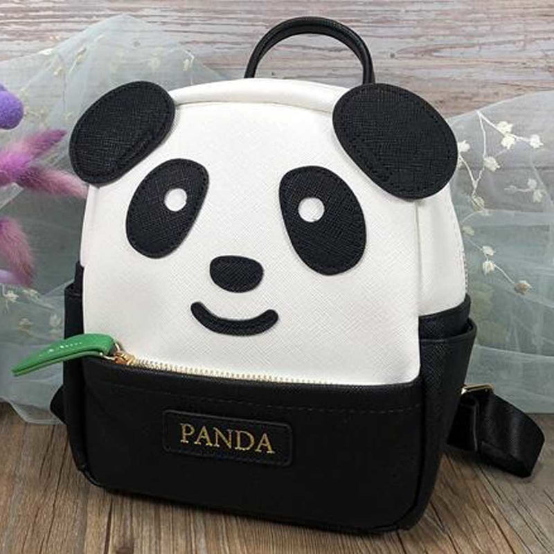 Cute PU Leather Panda Backpack Kids Shoulder Bag Black Travel Casual Bag Small School Bag