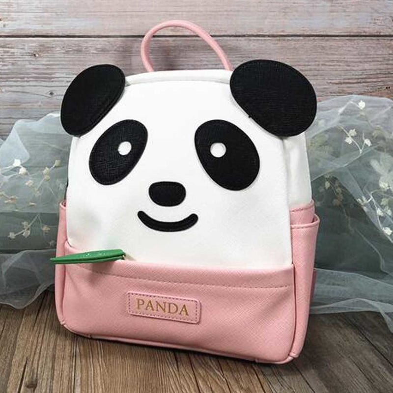 Cute PU Leather Panda Backpack Kids Shoulder Bag Pink Travel Casual Bag Small School Bag