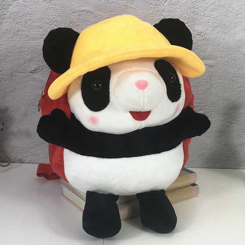 Yellow Hat Panda Kids Shoulder Bag Plush Backpack Red Snacks Travel Backpack Small School Bag