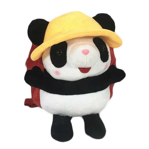 Yellow Hat Panda Kids Shoulder Bag Plush Backpack Red Snacks Travel Backpack Small School Bag