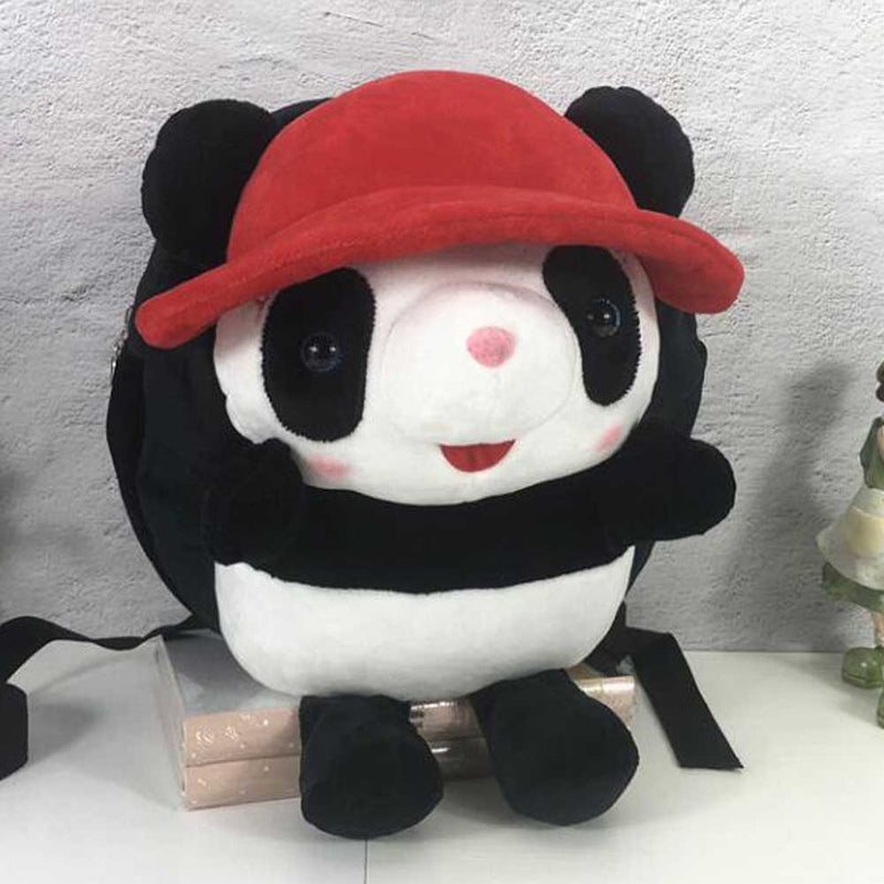 Red Hat Panda Kids Shoulder Bag Plush Backpack Black Snacks Travel Backpack Small School Bag