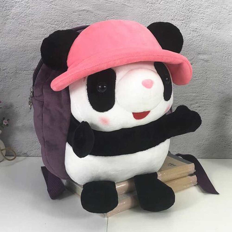 Pink Hat Panda Kids Shoulder Bag Plush Backpack Purple Snacks Travel Backpack Small School Bag