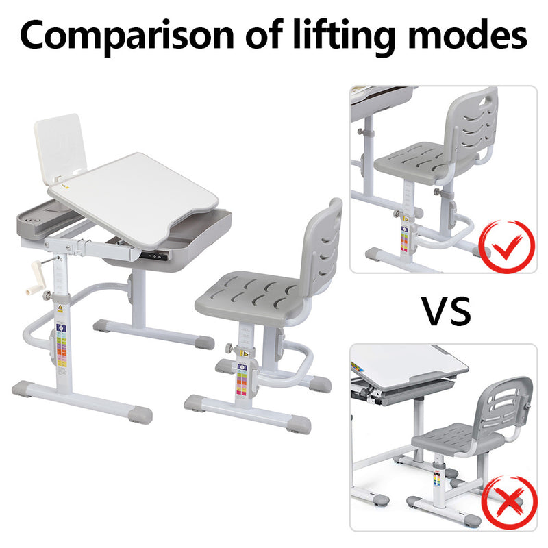 Kids Functional Desk and Chair Set, Height Adjustable Children School Study Desk with Tilt Desktop, Bookstand, Metal Hook and Storage Drawer for Boys Girls