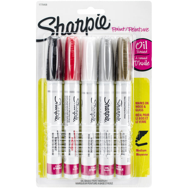 Sharpie Medium Point Oil-Based Opaque Paint Markers 5/Pkg-Black, Gold, Red, Silver & White