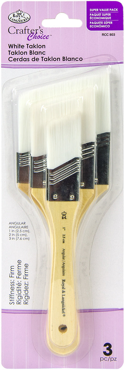 Crafter's Choice White Taklon Large Angle Brush Variety Set-3/Pkg