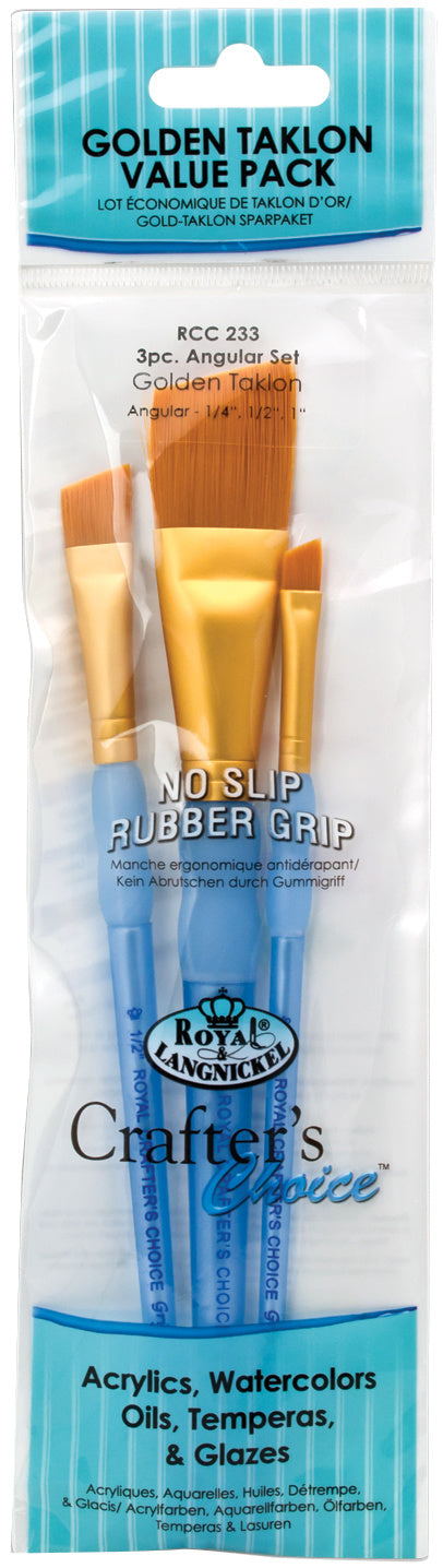 Crafter's Choice Gold Taklon Angular Brush Set-3/Pkg