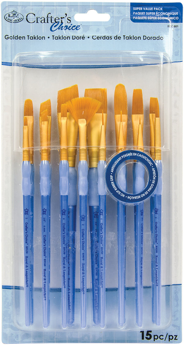 Crafter's Choice Gold Taklon Brush Value Set-15/Pkg