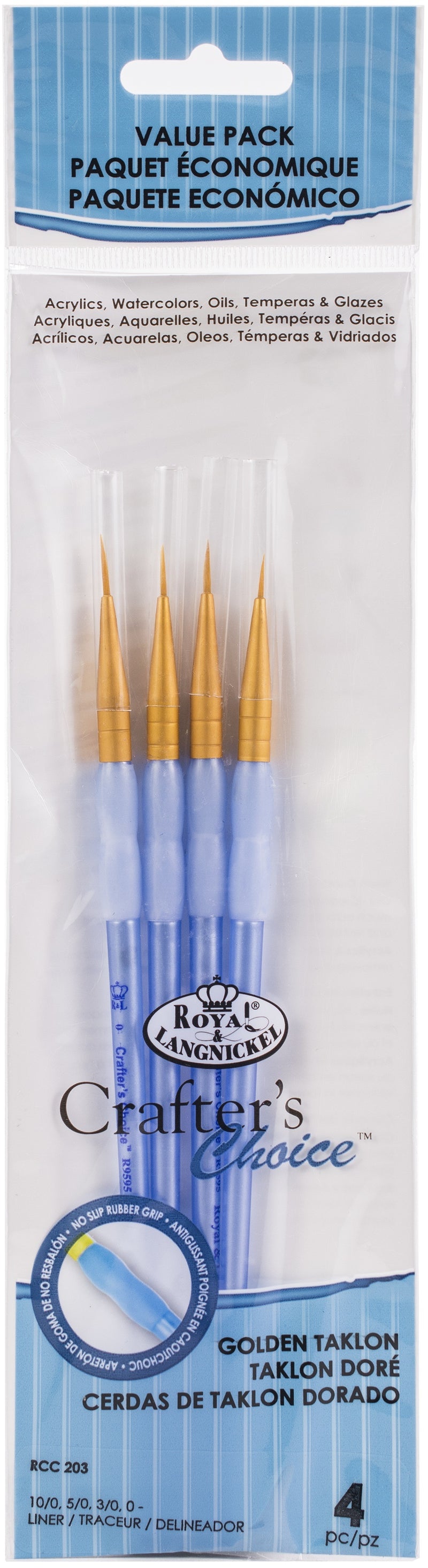 Crafter's Choice Gold Taklon Detail Brush Set-4/Pkg