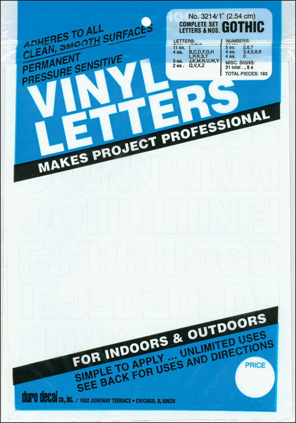 Permanent Adhesive Vinyl Letters & Numbers 1" 183/Pkg-White