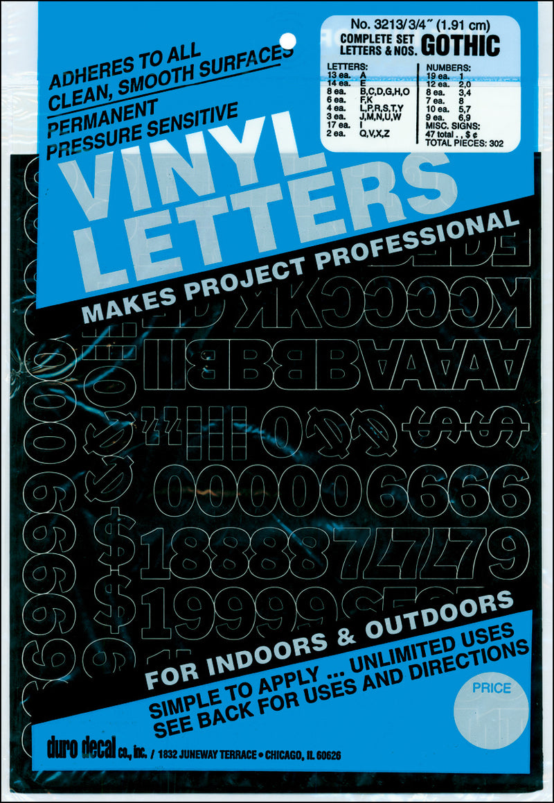 Permanent Adhesive Vinyl Letters & Numbers .75" 302/Pkg-Black