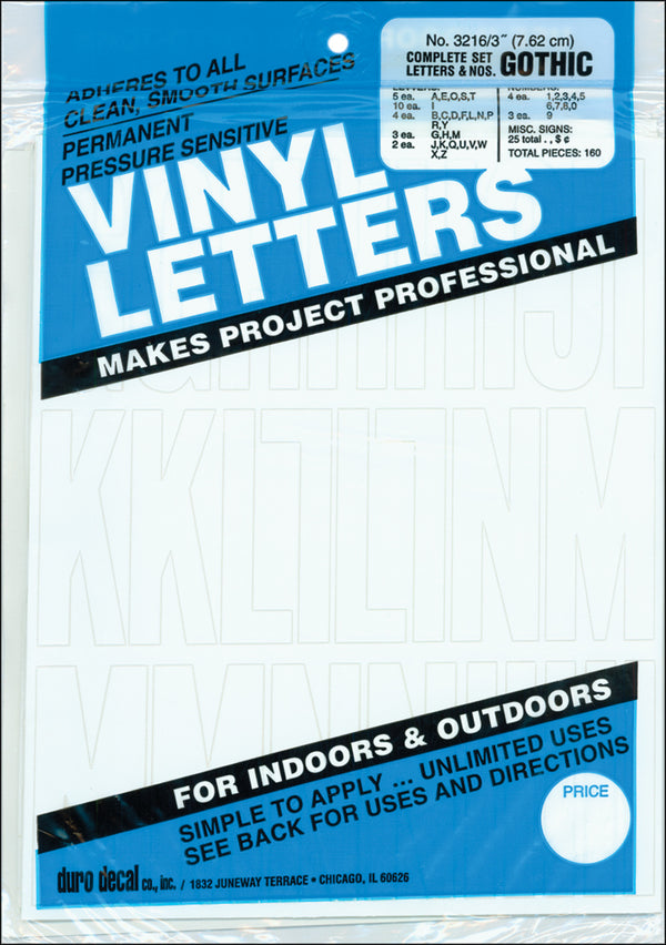 Permanent Adhesive Vinyl Letters & Numbers 3" 160/Pkg-White