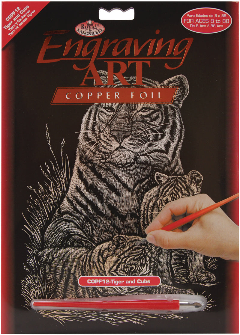 Copper Foil Engraving Art Kit 8"X10"-Tiger & Cubs