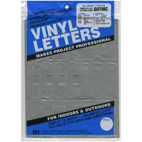 Permanent Adhesive Vinyl Letters & Numbers 3" 160/Pkg-Silver