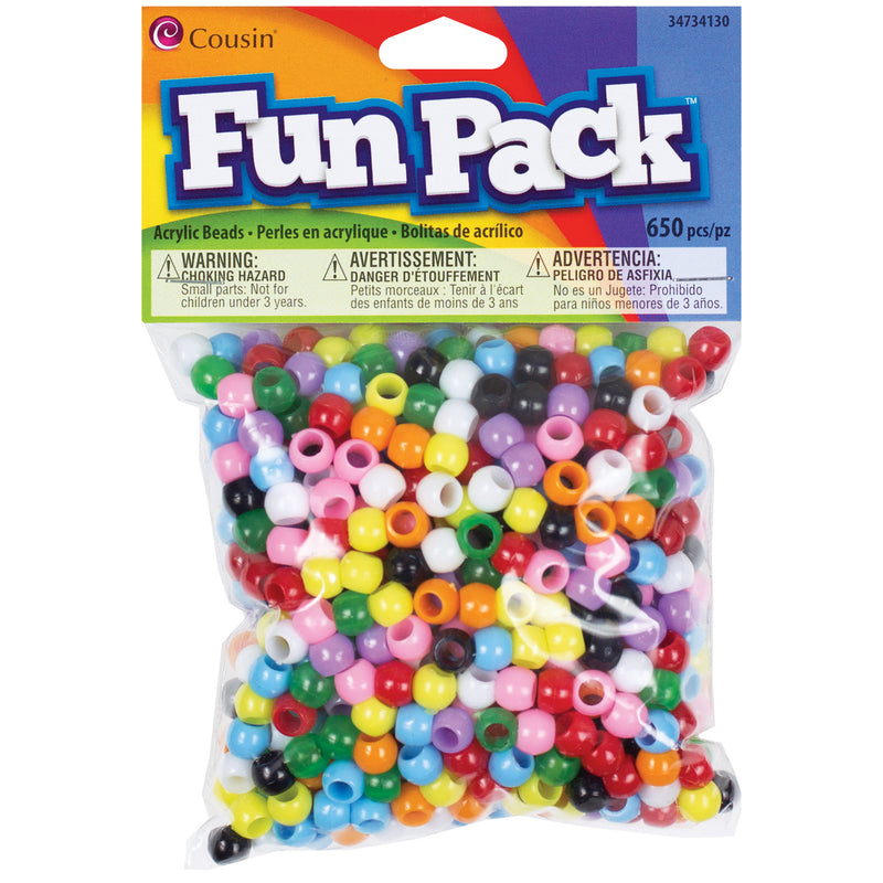 Fun Pack Acrylic Pony Beads 650/Pkg-Assorted Colors