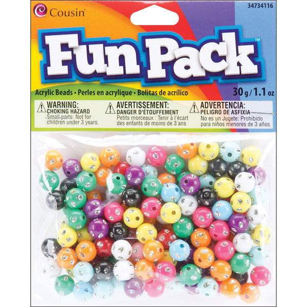 Fun Pack Acrylic Round Beads 1.1oz-Assorted W/Rhinestones