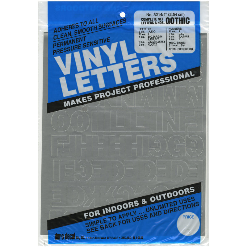 Permanent Adhesive Vinyl Letters & Numbers 1" 183/Pkg-Silver