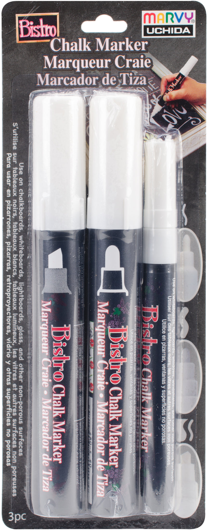 Bistro Chalk Marker Assorted Tips 3/Pkg-White - Chisel, Broad & Fine Tip