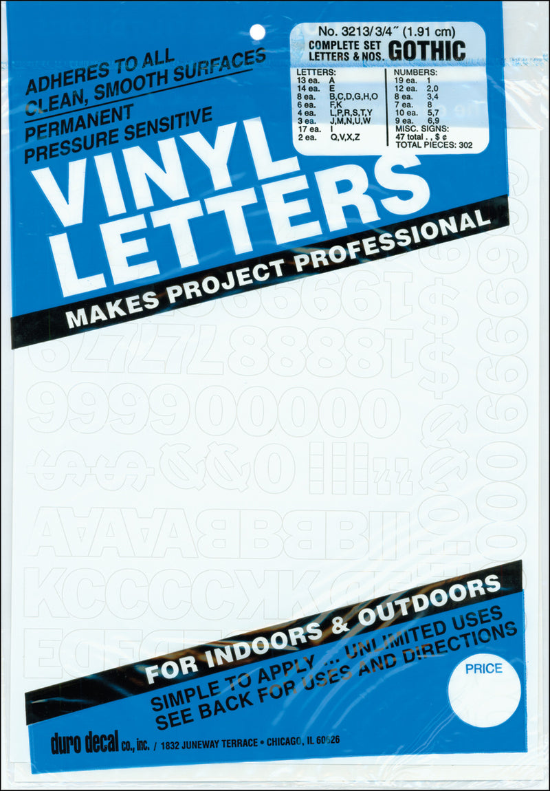 Permanent Adhesive Vinyl Letters & Numbers .75" 302/Pkg-White