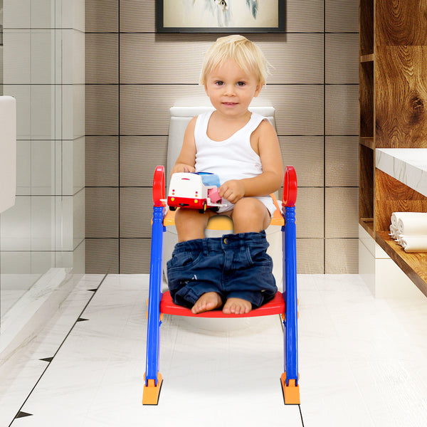 Potty Training Toilet Seat for Kids with Adjustable Step Stool Ladder, Splash Guard Comfotable and Anti-Slip Pad , Orange +blue+ red XH