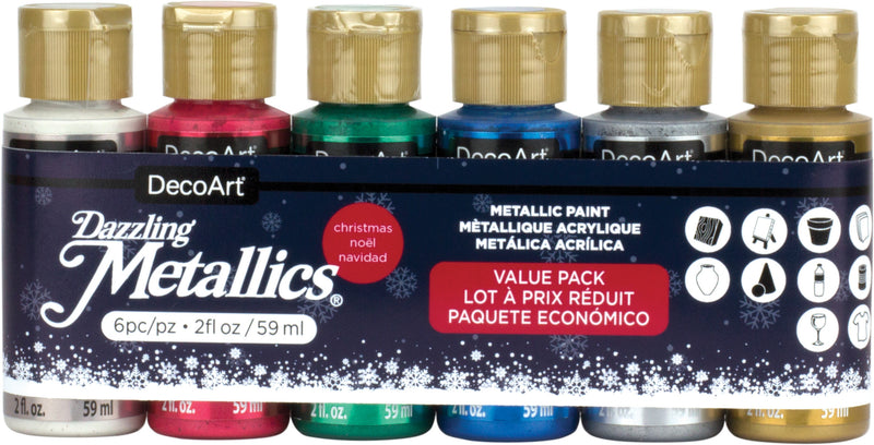 DecoArt Dazzling Metallics Value Pack 6/Pkg-Christmas