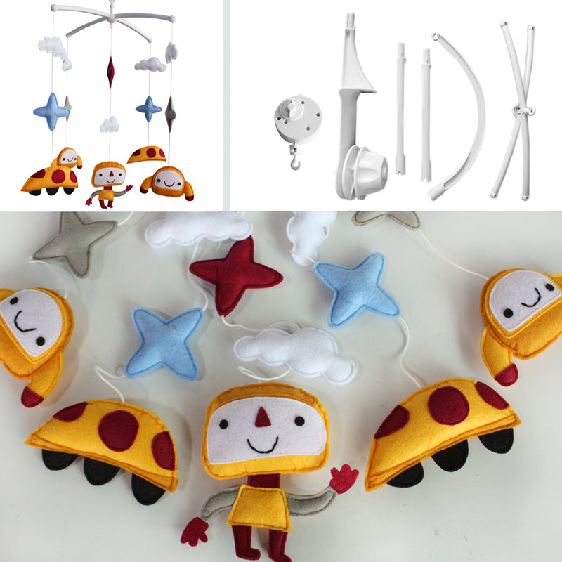 Baby Crib Musical Mobile Hanging Nursery Room Decor Newborn Bedding Crib for Boys; Cute Orange Alien and UFO