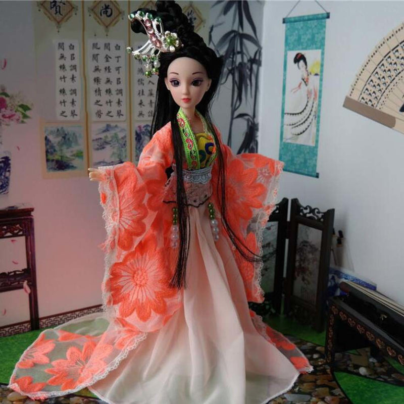 Chinese Ancient Ball-Jointed Doll 12-Joints Doll Orange and White China Ancient Costume Doll