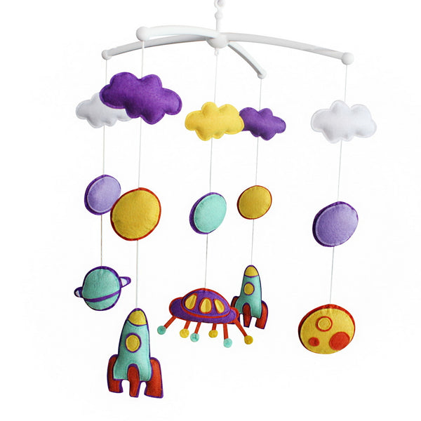 Purple Yellow Handmade Baby Crib Musical Mobile Bell Colorful Universe Baby Shower Gift Nursery Decor for Boys