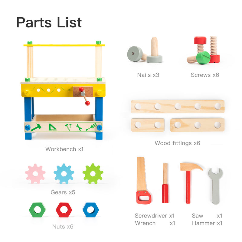 Wooden Play Tool Workbench Set for Kids Toddlers