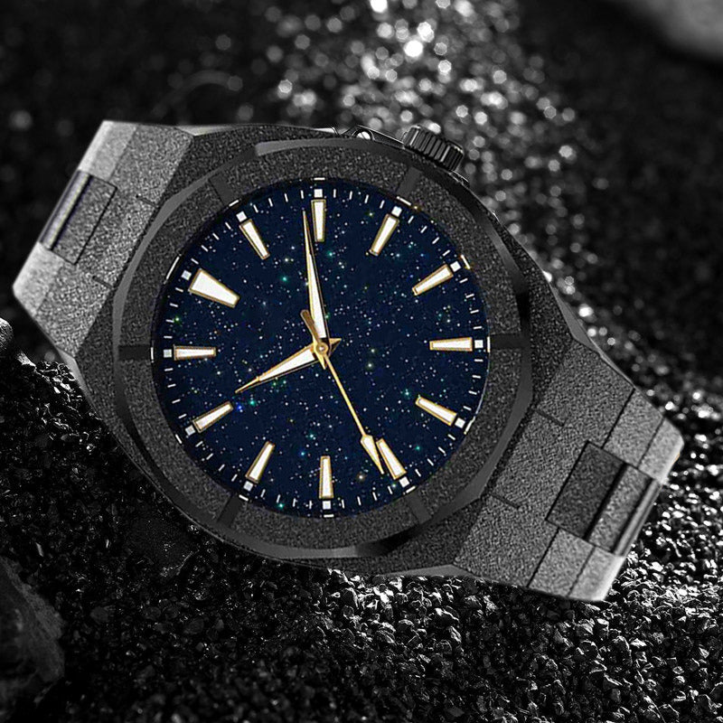 Popular stainless steel waterproof quartz watch gold steel sand starry sky face men's watch