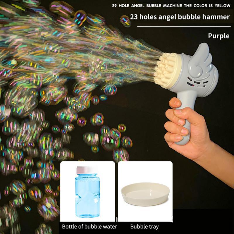 Bubble Hammer Gun Children Gift Toys Small Fan Soap Bubbles Gun Kids Toys 23 Hole Bubbles Machine Angel Bubble Gun Removable