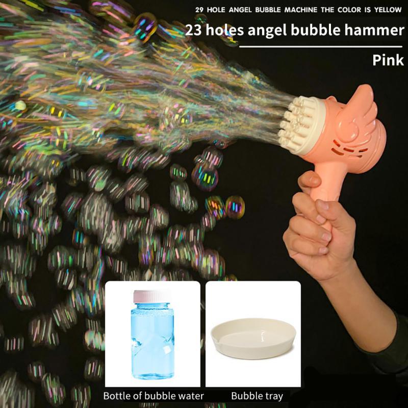 Bubble Hammer Gun Children Gift Toys Small Fan Soap Bubbles Gun Kids Toys 23 Hole Bubbles Machine Angel Bubble Gun Removable