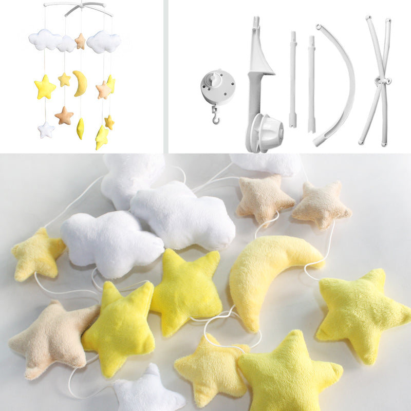 Handmade Plush Baby Crib Mobile Cute Star Moon Baby Musical Mobile Kids Room Decor; Yellow