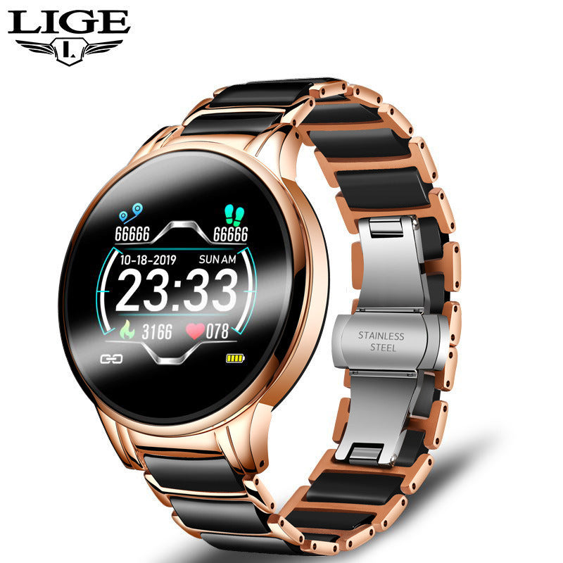 LIGE cross-border smart watch ceramic watch chain watch multi-function sports waterproof watch blood pressure itching