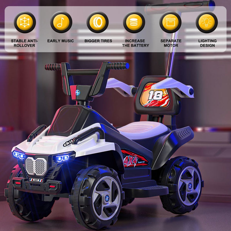 6V Kids Ride-On Electric ATV; 4-Wheeler Quad Car Toy with LED Headlights; Bluetooth