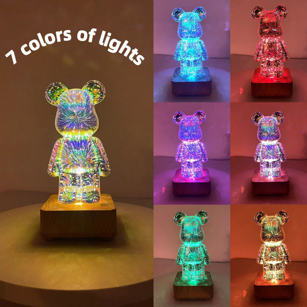 3D Fireworks Bear Night Light RGB Led 7 Color Luminarias Projection Lamp Romantic Gift Bedroom Decor Home Kawaii Desk Decoration