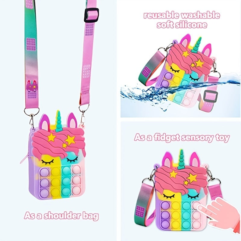 Girl And Women's Unicorn Pop Purse Pop Bag With Unicorn Pop Toy; Christmas Decorations Gifts Silicone Shoulder Bag Fidget Toys Pop Fidget Backpack