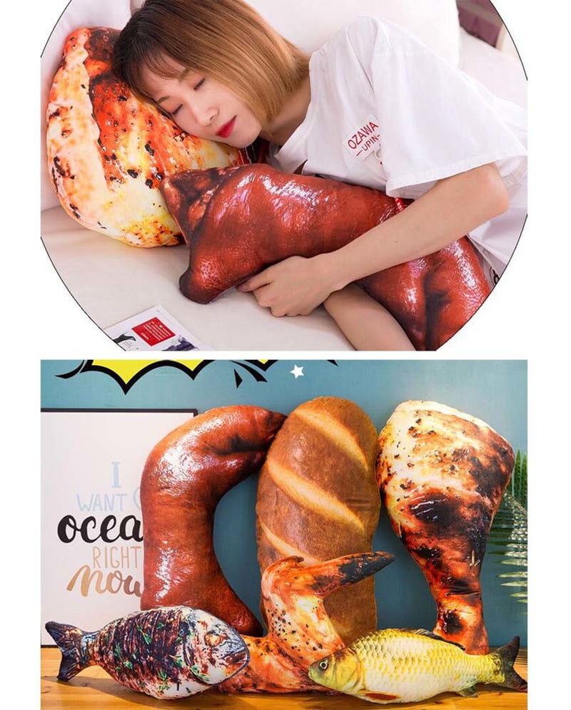 3D Simulation Grilled Fish Pillow Food Shape Back Cushion Plush Stuffed Toy